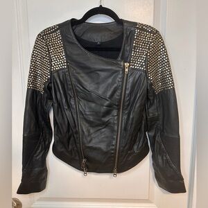 Vintage Studded Black Leather Jacket